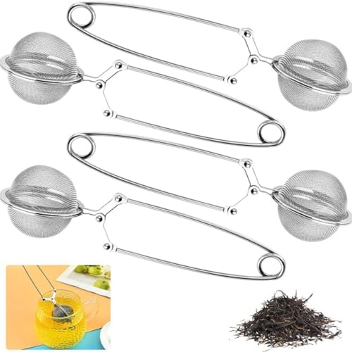 KOMUNJ Lot de 4 pinces à thé pour thé en vrac - Trous de filtre fins - Filtrage facile - Infuseur à thé pouvant être utilisé pour filtrer les feuilles de thé et saupoudrer les épices
