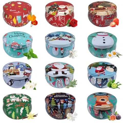 Primevolve Christmas Gifts for Women - Scented Candle Gift Set, Aromatherapy Soy Wax Candles in Decorative Tins, Ideal Gifts for Her, Birthday & Mother's Day, 12-Pack SC05