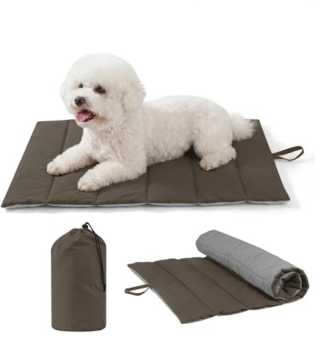 UNIKOME Hundedecke für Unterwegs 76 x 48 cm, rutschfeste Antistatische und Langlebige Hundematte, Hundekissen Waschbar Mittelgroße und Kleine Hunde, Reisebett Hund für Reise Outdoor,(Braun+Grau)