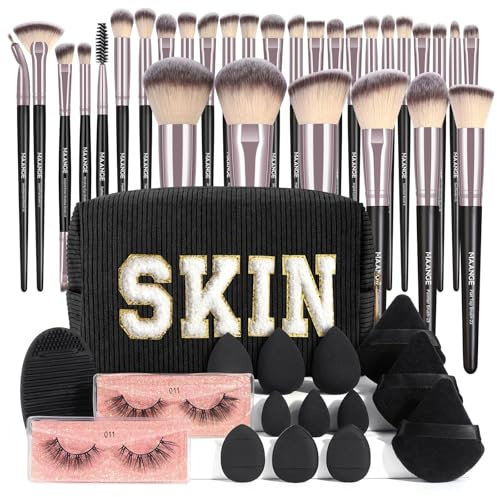 MAANGE Makeup Brushes, 46 Pcs Make up Tool Set, Premium Synthetic Make up Brush Set Multi-functional Makeup Kit (Black, 46 Piece Set)
