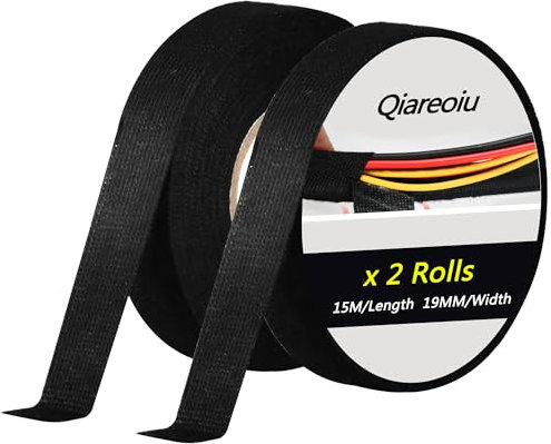 Qiareoiu 2 Rollen isolierband schwarz, 19mm x 15m kabelbaum klebeband, Auto gewebeband textilklebeband fur kfz kabel electric tape