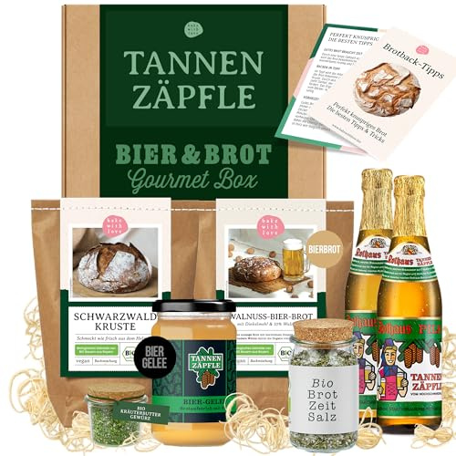 Cadeau pour homme avec mélanges de bière et de pain bio - Cadeau de bière pour hommes avec soin de la teinture de sapin, gelée de bière, épices et pain de la Forêt Noire - Pour anniversaire et comme