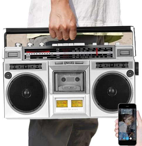 Bärbar Cassette Boombox med AM/FM-radio, klassisk 80-talsstil retro Boombox CD-bandspelare, stöd för SD/USB-ingång, kassettbandspelare för familjeresor