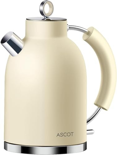 ASCOT Electric Kettle, Stainless Steel Electric Tea Kettle Premium Matte Kettle 1.5L 2200W Tea Heater & Hot Water Boiler, Auto Shut-Off, Boil-Dry Protection Matte Cream