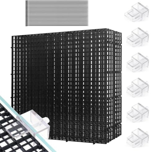 Zinueen Aquarium-Sprungschutz-Set, 8 Stück 30X30CM Aquarium Trennwand mit 6 Halterungen und 20 Kabelbindern, Kunststoffgitter Aquarienabdeckung, Aquariumzubehör Aquariumtrennwand