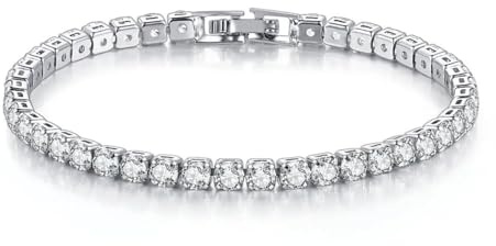 meberg Karma MTB927-002S tennisarmband damer zirkonia armband silver damer armband länkarmband med diamantutseende armsmycken legering present smycken bröllop fest, 16,5 x 0,34cm, Metall Metall