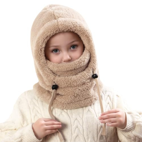 Cagoule Unisexe Garcon Fille 3-10 Ans Bonnet Enfant Hiver Chaud Laine Fine Epais Ski Modo Mignon Protection d'oreilles Écharpe Chapeau Cape Bobs Ajustable (FR/ES, Âge, 3 Ans, 10 Ans, Marron)