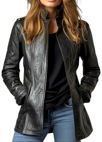 JS-Styled kvinnors svart läderblazer | kvinnors svarta läderjackor, Svart - Läder, XL