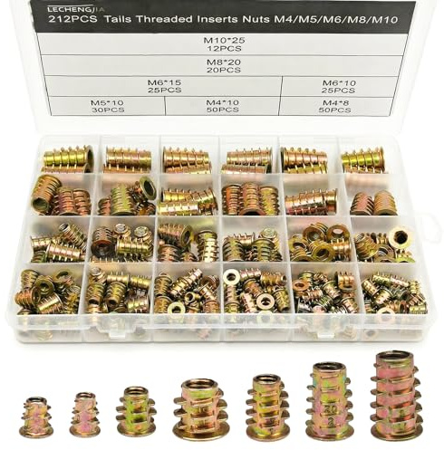 212 Stück Einschraubmutter Kits, 7 Größen M4/M5/M6/M8/M10 Einschlagmuttern, gewindeeinsatz holz, Sechskant Socket Head Schraube für Holzmöbel