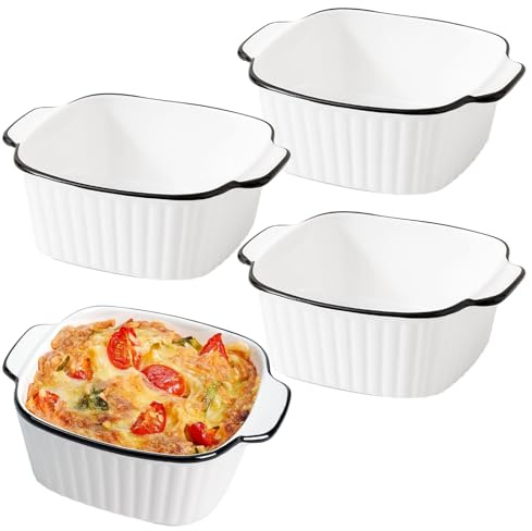 MIPIACE Set di 4 Piatti da Forno in Ceramica 14.5*11.5*5.5 cm Set di Piccole Pirofila in Ceramica Multifunzionale Pratico Teglie da Forno Quadrate in Ceramica Per Friggitrice Forno Microonde Cucinare