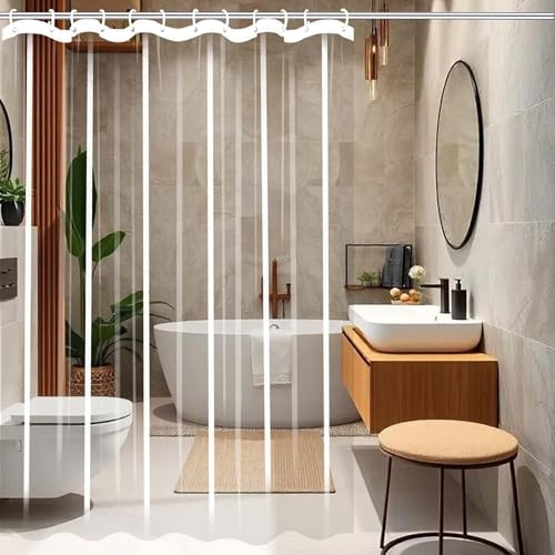 Cortinas de Baño 200 x 195 cm Cortina de Baño Peva Antimoho con Lazo para Colgar, Fácil de Limpiar, Decoración de para Ducha, Sala de Exposición, Color Transparente