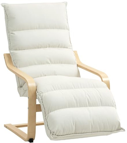 HOMCOM Sillón de Salón con Reposapiés Ajustable, Butaca de Salón Tapizada en Terciopelo, Marco de Madera, Sillón de Relax para Dormitorio, Oficina, Estudio, 67x93x105 cm, Crema