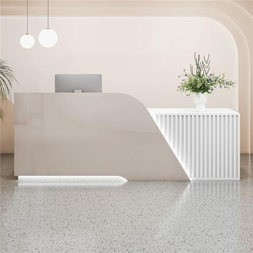 JQslycdmv Mostrador de recepción con cajones con Cerradura, LED, armarios con Puertas, mostrador de recepción for consultorio médico/vestíbulo de Hotel/recepción de Oficina(Cream+White (Left),120cm)