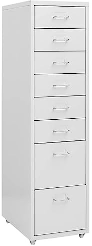 Kaloriko Armario archivador con ruedas, color gris, metal, 28 x 41 x 109 cm, 8 cajones, oficina, archivador, archivador, archivador, archivador colgante, oficina en casa, armario multiusos