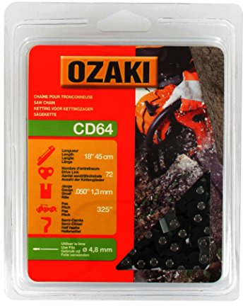 OZAKI - Chaîne Tronçonneuse .325 - Jauge 1,3 mm (0,50) - Profil de Gouge Semi-Carré - 72 Entraîneurs