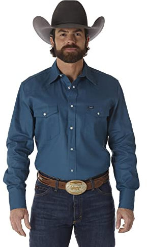 Wrangler Herren Western-Arbeitshemd Firm Finish - Blau (Dark Teal) - Large