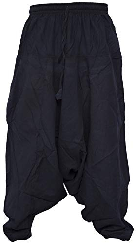 Gheri Herren Leicht Baumwolle Fallen Gabelung Ninja Aladdin Genie Harem Hose Hosen Schwarz LXL