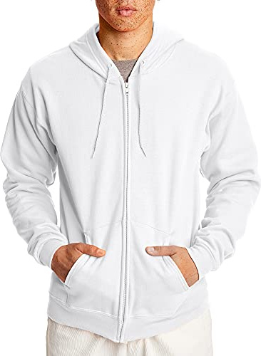 Hanes up, EcoSmart Fleece Full-Zip Hoodie for Men, Hooded Sweatshirt Capuche, Blanc, XXXL Homme