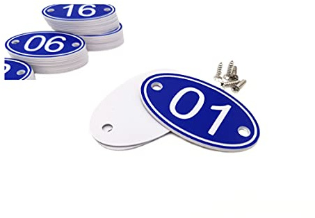 Targhette numerate segnatavolo ovali in ABS con incisione, dimensioni: 30 x 50 mm, numeri: da 1 a 50, per pub, ristoranti, club 1 to 50 Blue