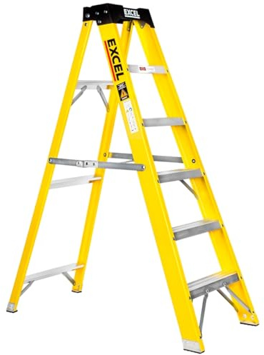 Excel Electricians Fibreglass Step Ladder 6 Tread 1.44m – Heavy Duty Folding Stepladder, Lightweight & Non-Conductive Fibreglass Ladder