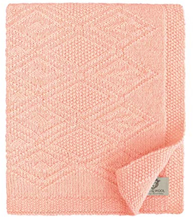 Linen & Cotton Krabbeldecke Wolldecke Gestrickt Lilou Jungen Mädchen - 100% Reine Neuseeland Wolle, Rosa/Pink (120 x 150cm) Babydecke Kinderwagen Babybett/Kuscheldecke Baby Groß Strick/Kinderdecke