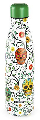 Excelsa Calavera Bottiglia Borraccia Termica, Acciaio Inossidabile 18/10 a Doppia Parete, Capacità: 500 ml