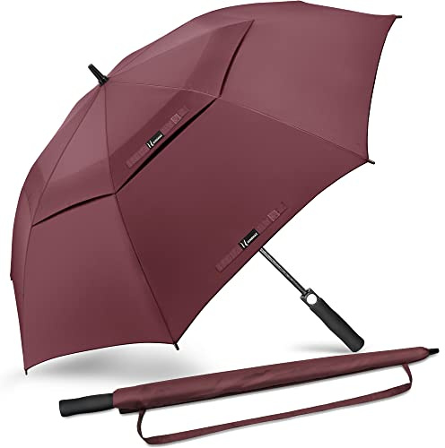 NINEMAX Paraguas de Golf Resistente al Viento 157cm,Extra Grande Paraguas de Golf de Apertura Automática Doble Capota para Viajar,Golf(Rojo Vino)