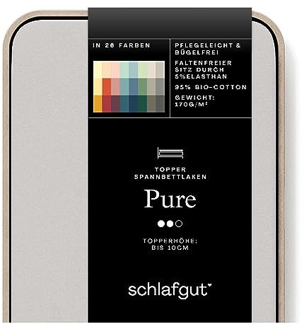 Schlafgut Pure Topper Spannbettlaken 180x200cm bis 200x220cm Grey Light, Spannbetttuch aus weicher Biobaumwolle