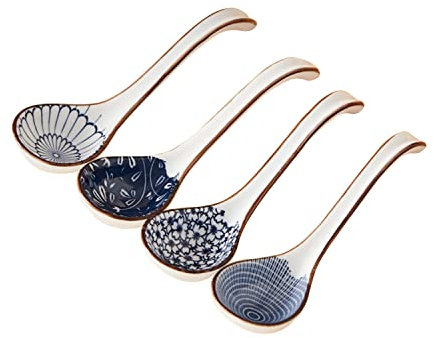 WEMUBSU Cucchiaio da portata in ceramica, 4 cucchiaini da zuppa in porcellana, lunghezza 15,4 cm, set da 4 pezzi per mangiare dessert antipasti cereali
