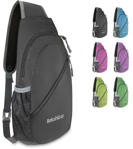 Bekahizar Sling Bag Backpack Crossbody Shoulder Chest Bag Ultralight Sling daypack Small Travel Day Bag for Men Women Walking Cycling Hiking Camping Outdoor Sports (Black)