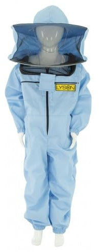 LYSON Kinderanzug mit abnehmbaren Hut Kinderoverall mit Schleier Kinderimkeranzug Schutzkleidung für Kinder, Imker Anzug Imkeranzug Schutz vor Bienen Blau Grösse 116
