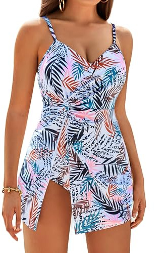 Women's Swimsuit Body Shaping Holiday Floral Swimsuit White & Green M