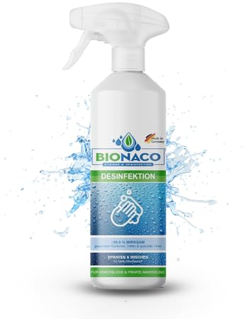 Bionaco Desinfektionsspray 500 ml – Alkoholfreies Desinfektionsmittel, Hygienemittel für Oberflächen & Gegenstände, mit Schaum & Sprüh-Funktion, nachhaltiger & naturnaher Wirkstoff, Made in Germany