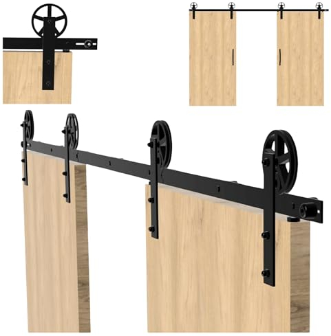 Skjutdörrsystem set 3 m väggmonterad, skjutdörrsbeslag, gångar skjutdörr, monteringssats, massivt pulverlackerat stål, svart stil loft, retro