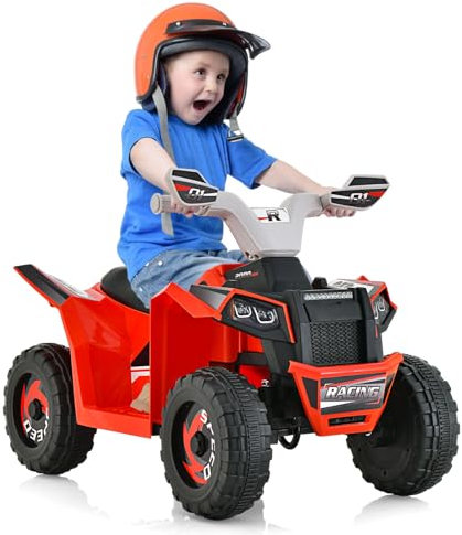 COSTWAY 6V Kids Ride on Car, Battery-powered Quad Bike ATV with All-Terrain Wheels and Forward & Backward Control, Electric 4 Wheels Vehicle Toy for Boys Girls (Red)