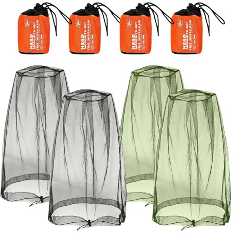 DBALL 4 Pièces Chapeau de Moustiquaire Filet Anti-Insectes pour Visage avec 4 Sac de Transport pour Outdoor Camping et Voyage Moustique Couvre Masque Maillé Apiculteur Amateurs de Plein
