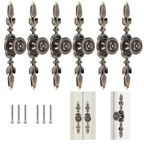 Ylinwtech 6pcs Poignées de Tiroirs Vintage Style en Alliage de Zinc, Poignées de Tirage Antique, Bouton Traction de Meubles Tiroir Armoire Placard Armoire avec Vis décorer le Tiroir, la Commode, etc.