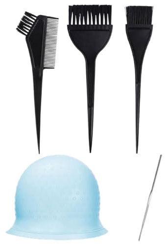 EORPAVU decolorante per capelli,Set polvere decolorante in lamina di highlighter, cappuccio per tintura per capelli, riutilizzabile, con ago per highlighter (5 pezzi, blu)