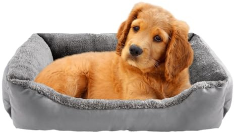 Daniel James Cat & Dog Bed - Washable Fleece Pet Cat Dog Sofa Bed with Non-Slip Base - Soft Cosy Mattress Cushion for Small, Medium, Large Pets - Small, Grey