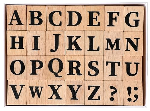 28 Stück Buchstaben Stempel, Alphabet Holz Stempel Set, Alphabet Stempel, Vintage Hölzerne Stempel, Holz Gummistempel Mark Symbol Stempel für Handwerk, Buchstaben, Scrapbooking, DIY Karten
