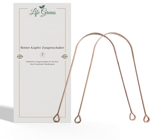 Hochwertiger Kupfer-Zungenschaber – 2 Stück (1er Pack) - Zungenreiniger für Frischen Atem und Maximale Mundhygiene – Umweltfreundlich und Ergonomisch – Ayurveda-Zungenschaber“