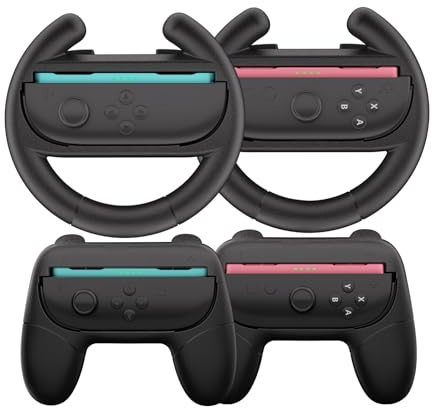HEYSTOP Volants pour Nintendo Switch 2 [4 en 1] Joy-Con Grip Volants de Course pour Mario Kart World Jeu Mario Kart Switch 2 Housse de Protection pour Volant Joy-Con Grip Accessoires pour Manettes