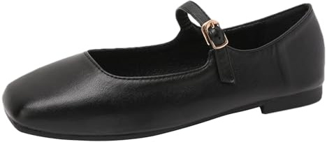 ANUFER Donna retrò Mary Janes Punta Quadrata Cinturino con Fibbia Ballerine SN0705207 Nero EU40