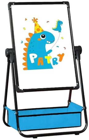 Mekidulu Tafel kinder,Mit Schürze, Alphabet Cartoon,Doppelseitige Magnettafel Maltafel Schreibtafel Kinder,Um 360° drehbar,63-107cm Hoch Verstellbar, Geschenk mädchen 3 4 5 7 8 jahre（Schwarz 002）