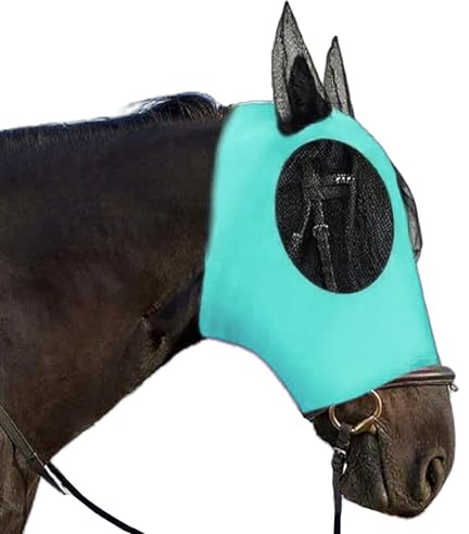 GWAWG Máscara de mosca para caballo, talla única, elástica, transpirable, gran espacio para los ojos con orejas, máscara de mosquitos y moscas para caballos
