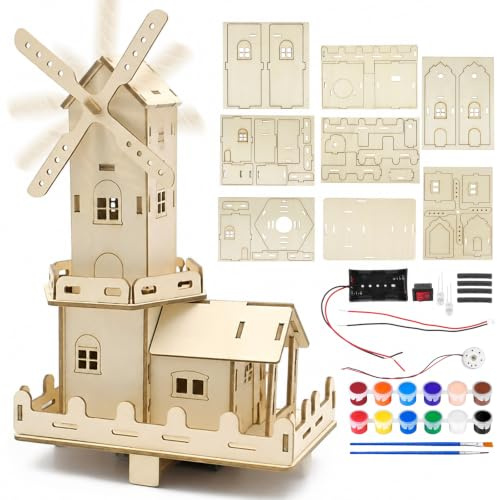 Puzzle 3D en Bois, Kit de Construction Maison Eolienne DIY, Kit Expériences STEM, Maquette Bois, Jouet de Maquette a Construire pour Adolescents et Adultes
