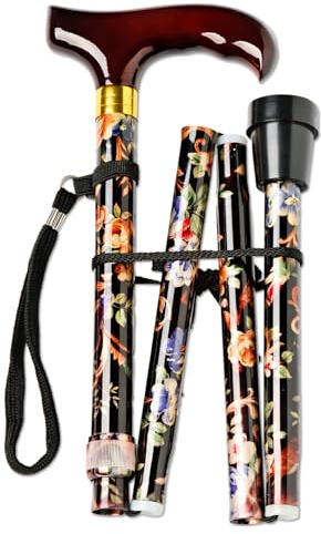 3 PAGEN® Gehstock faltbar – Höhe zwischen 83-93cm einstellbar – Blumenmuster – ideal für unterwegs – rutschfest Dank Gummifuß – Handstock mit ergonomischer Holzgriff - Gehhilfe Senioren (Blumendessin)