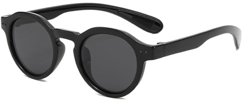 CIKJUK Lunette de Soleil Enfant Rond - Polarisées Cadre en Caoutchouc avec Protection UV Lunettes Soleil Fille Garçon 4 a 10 Ans - Noir
