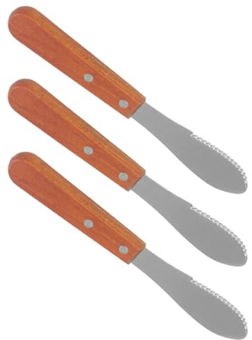 Garneck Lot de 3 Couteaux à Fromage et Beurre en Acier Inoxydable et Bois, Design Classique, Épandeur Multifonction Cuisine et Voyage, Rangement Facile et Gain de Place