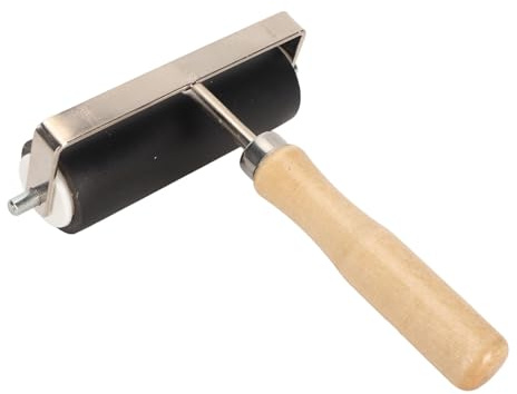 Rullo in gomma Brayer da 3,9 pollici con manico in legno e struttura in metallo, rullo inchiostratore per stampe su carta da parati
